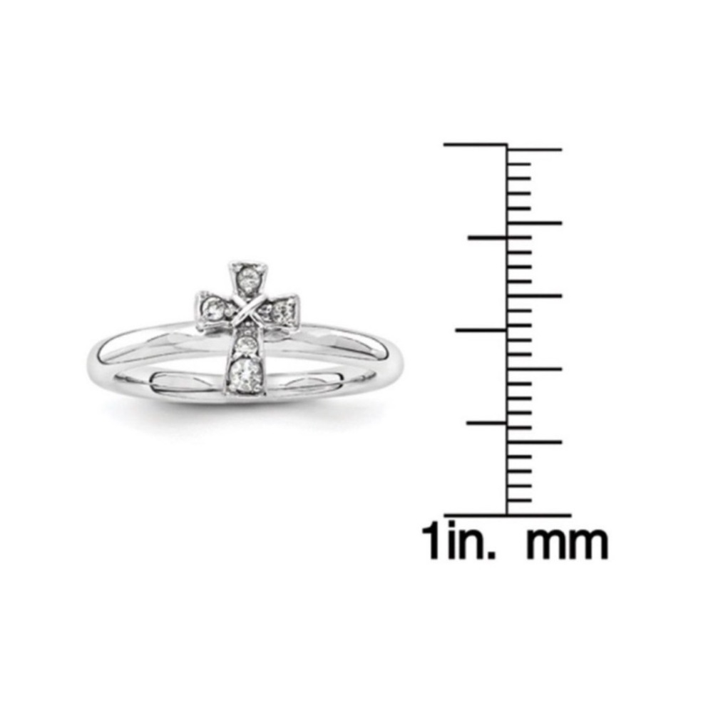 NEW Sterling Silver White Topaz Cross Ring Size 7 - Picture 7 of 8
